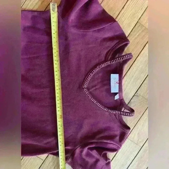 Quacker Factory Blouse XXS Burgundy Rhinestone Neckline Casual 100% Cotton - Picture 8 of 10